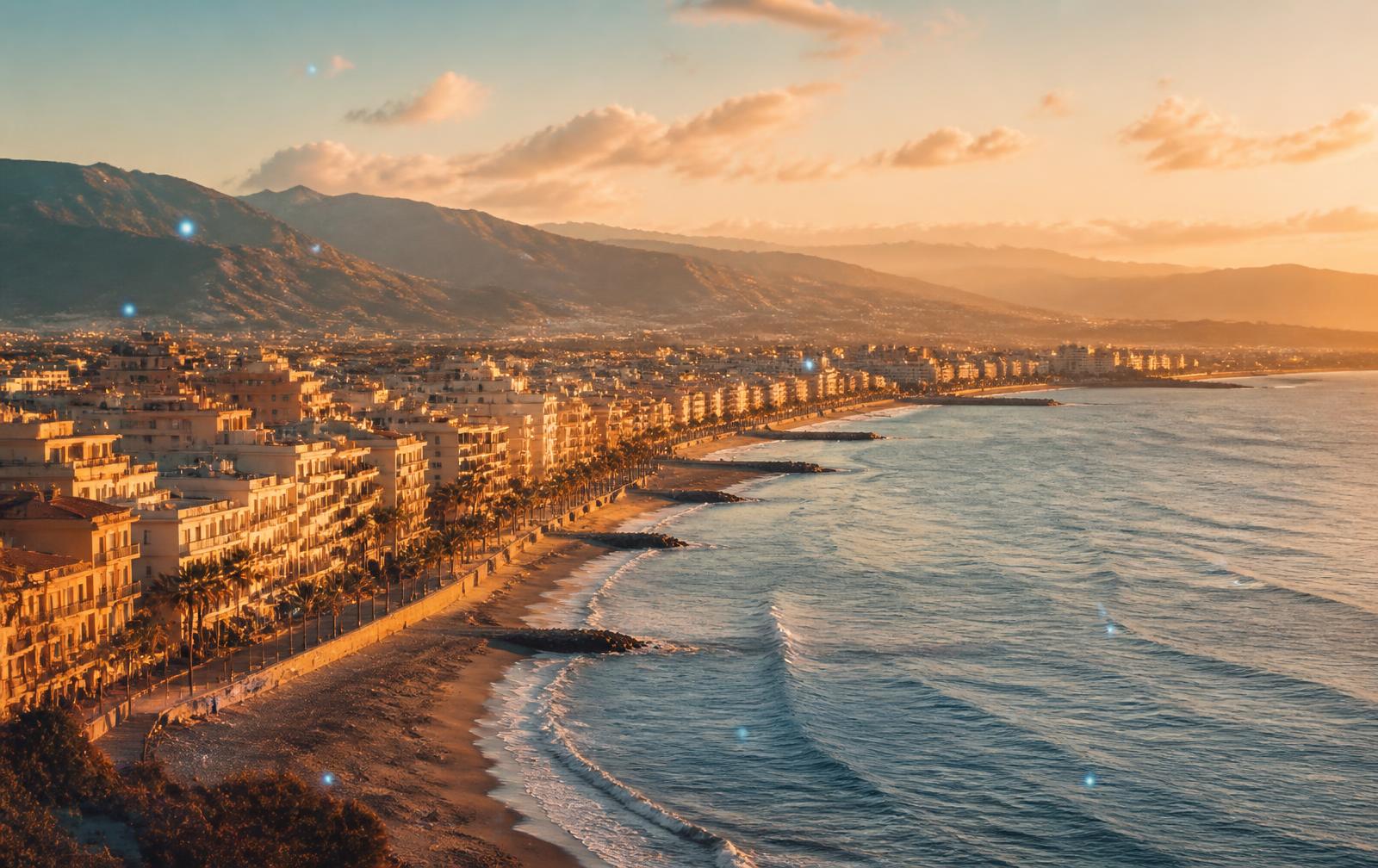 Costa de Castellón al atardecer con la sierra al fondo