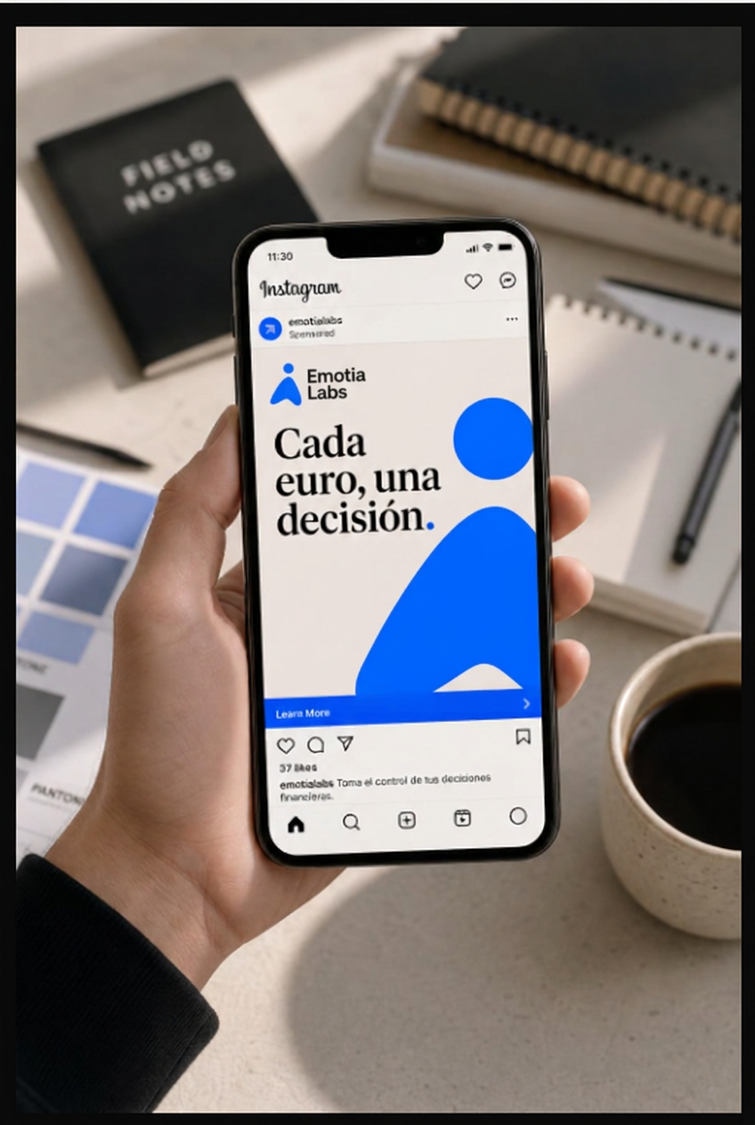 Anuncio Emotia Labs en feed Instagram — Cada euro, una decisión