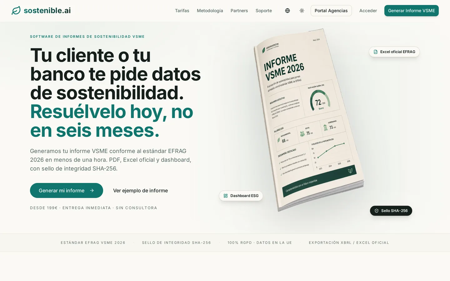 Portada de Sostenible.ai: generador de informes de sostenibilidad VSME para pymes