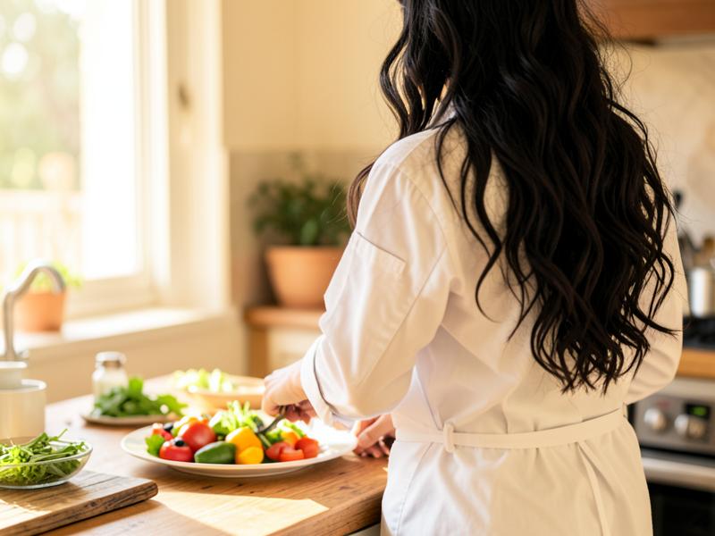 Cristina — chef de espaldas emplatando comida