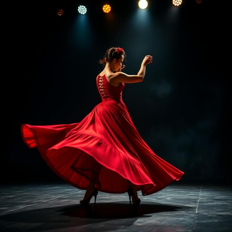 Bailaora de flamenco girando en escenario